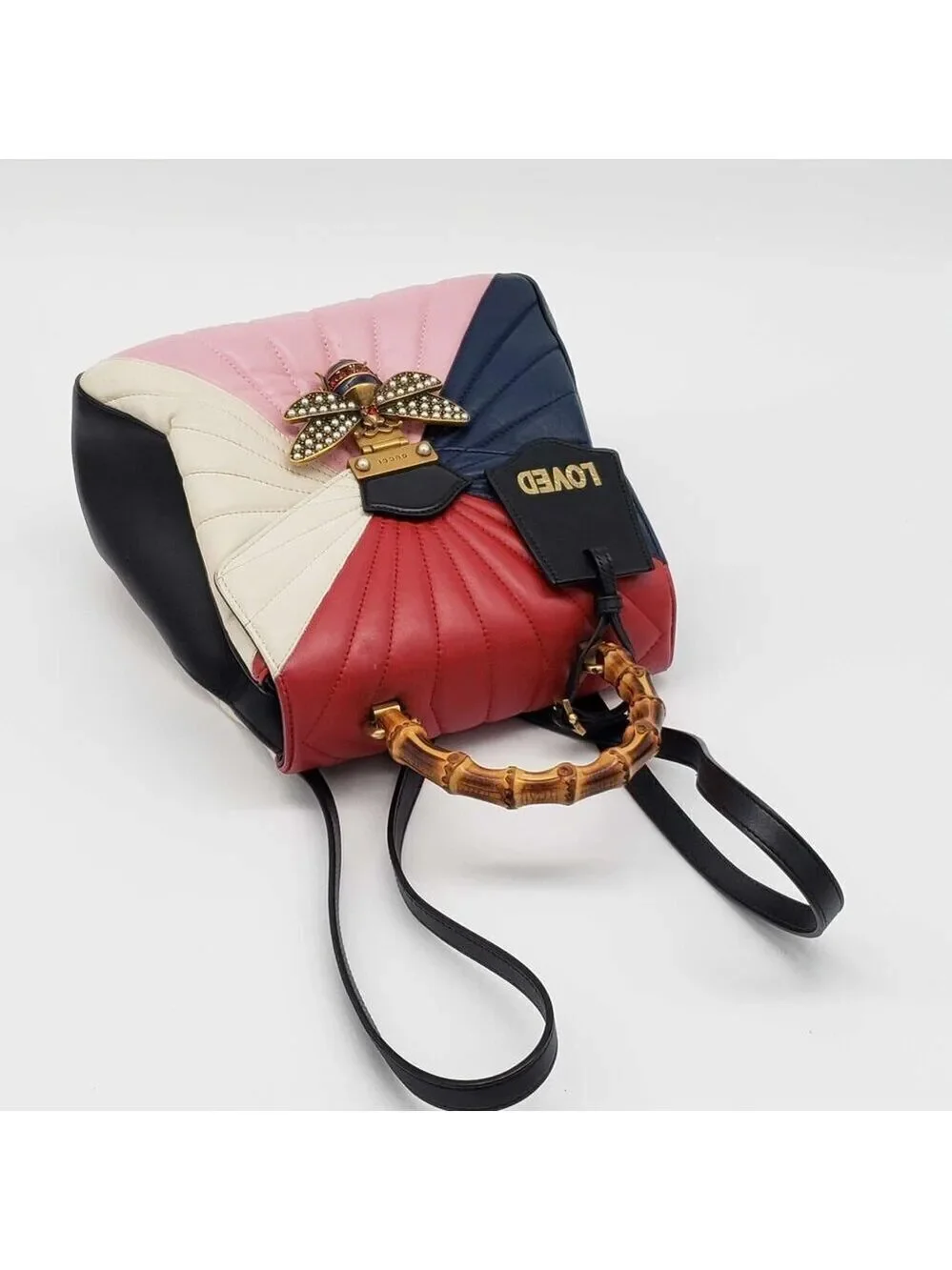 Authentic Gucci Queen Margaret Bamboo Top Handle Bag Multicolor Leather Backpack